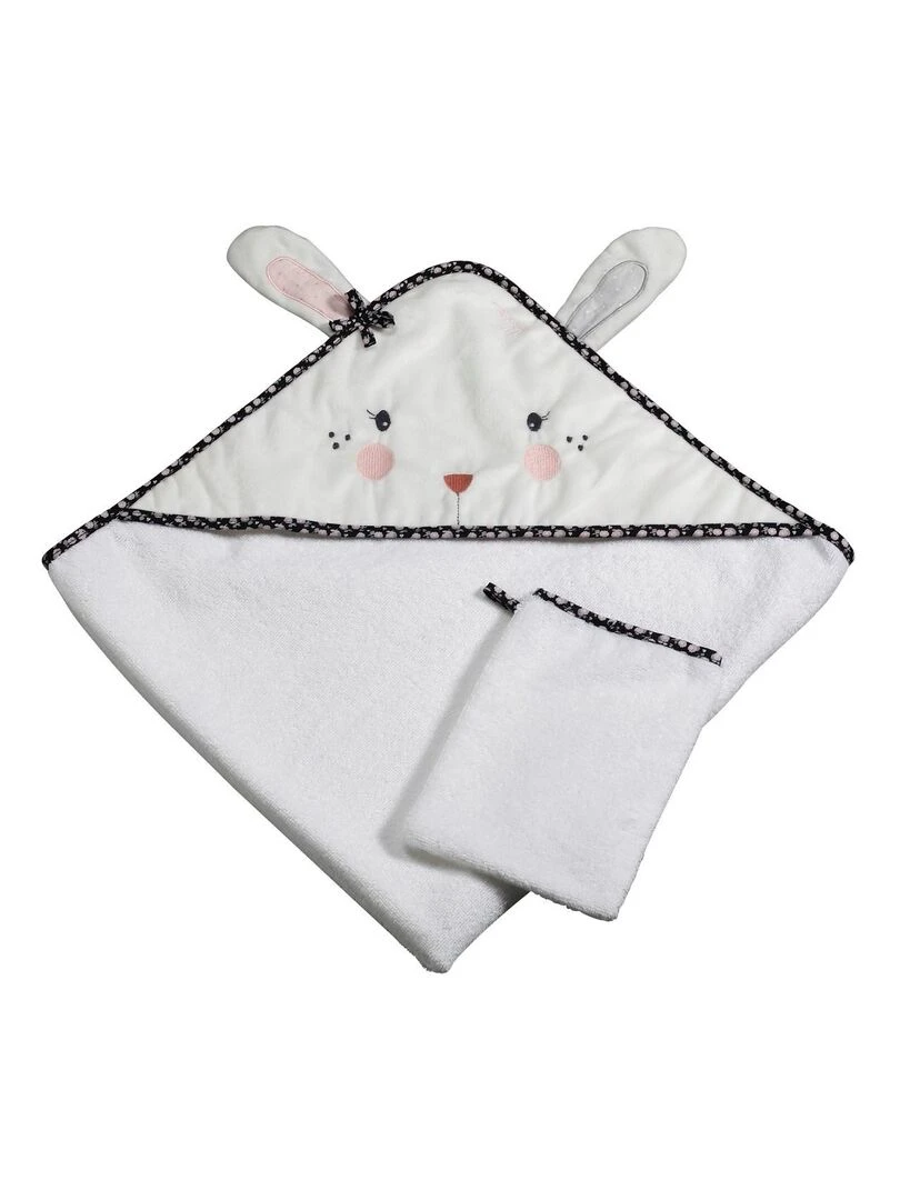 Sortie de bain lapin 75x75cm et gant en coton blanc SAUTHON Blanc