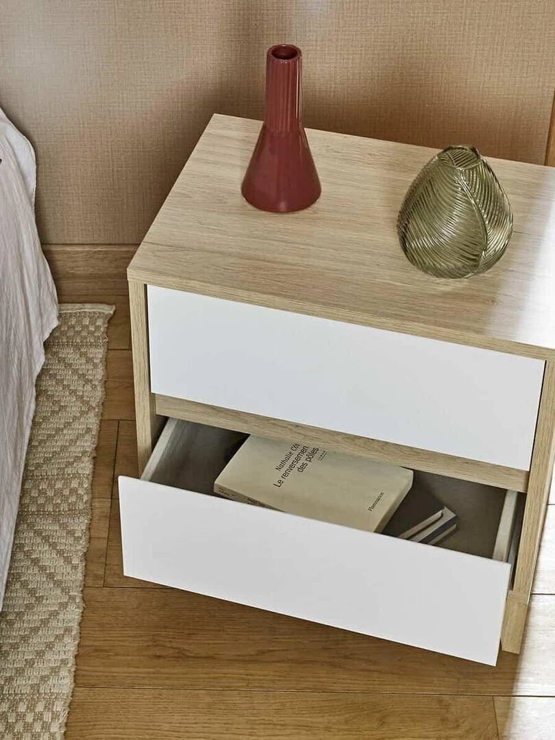 Chevet 2 tiroirs Kira   AKITEN RETAIL   Blanc Beige Blanc