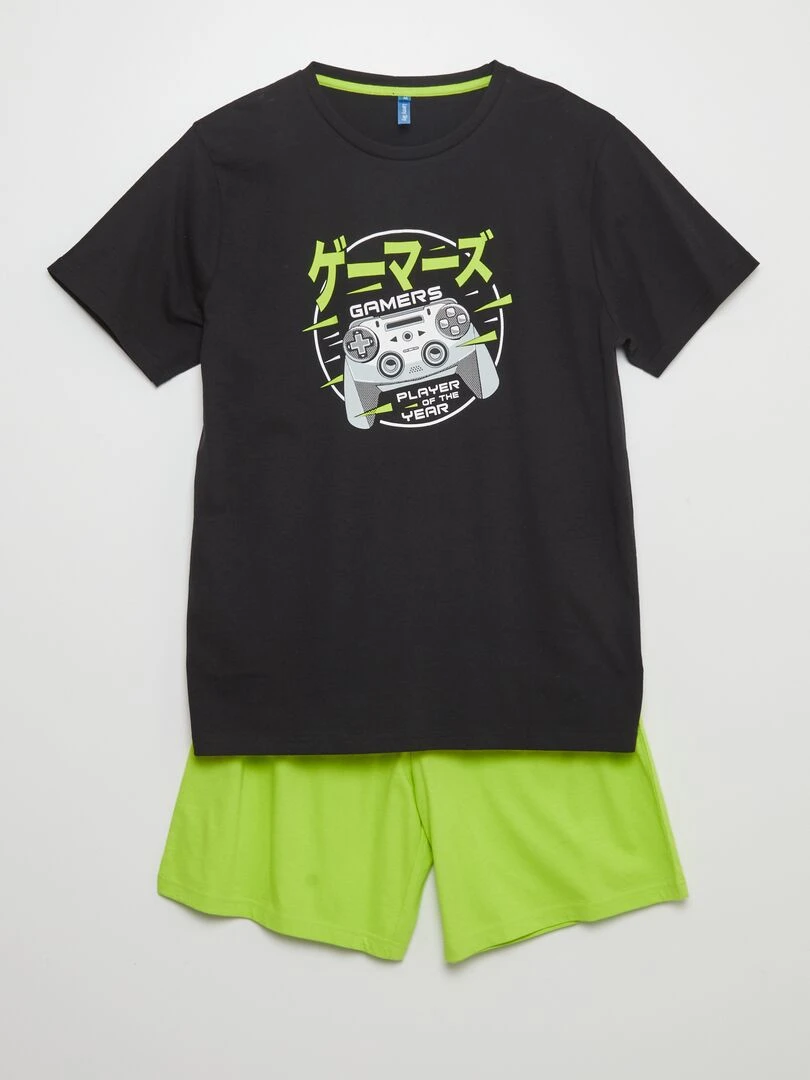 Pyjama court short + t shirt 2 pièces Noir