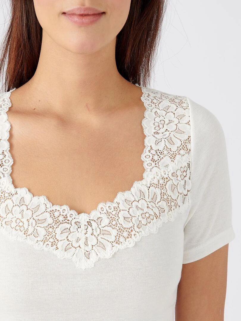 T shirt manches courtes Douceur soyeuse Thermolactyl Damart Blanc cassé