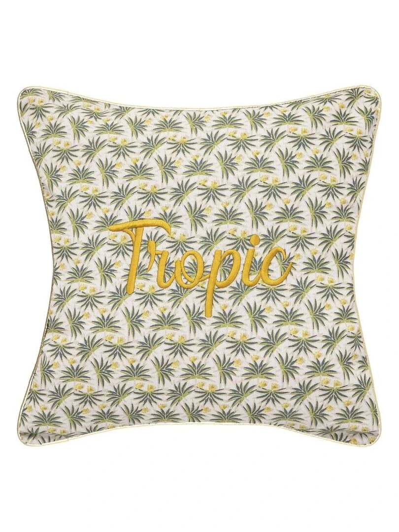 Coussin brodé déhoussable 40x40 Palma tropic Blanc