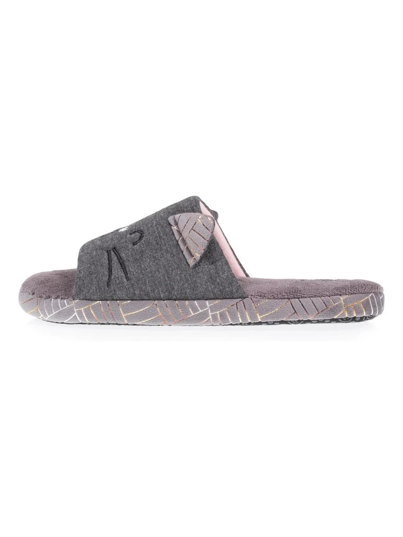 Chaussons sandales Femme 3D Gris chiné foncé   Gris chiné