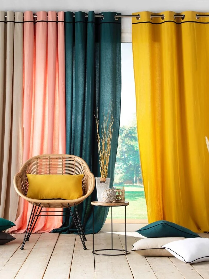 Rideau uni en coton lavé   Vert foncé