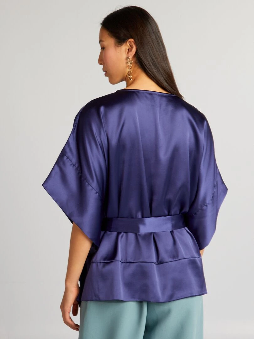 Blouse sans manches unie et satinée   Bleu