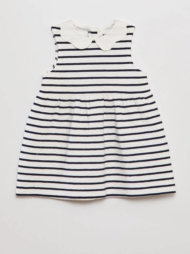 Robe en maille froissée à col claudine Blanc rayé