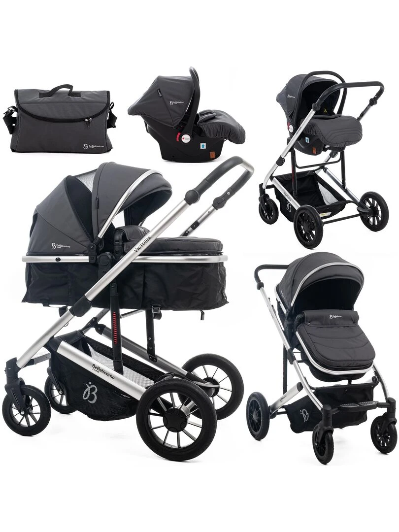 BEBELISSIMO Poussette combinée trio 3 en 1 siège auto 0m – jusqu’à 22kg – Victoire I Size gray Gris