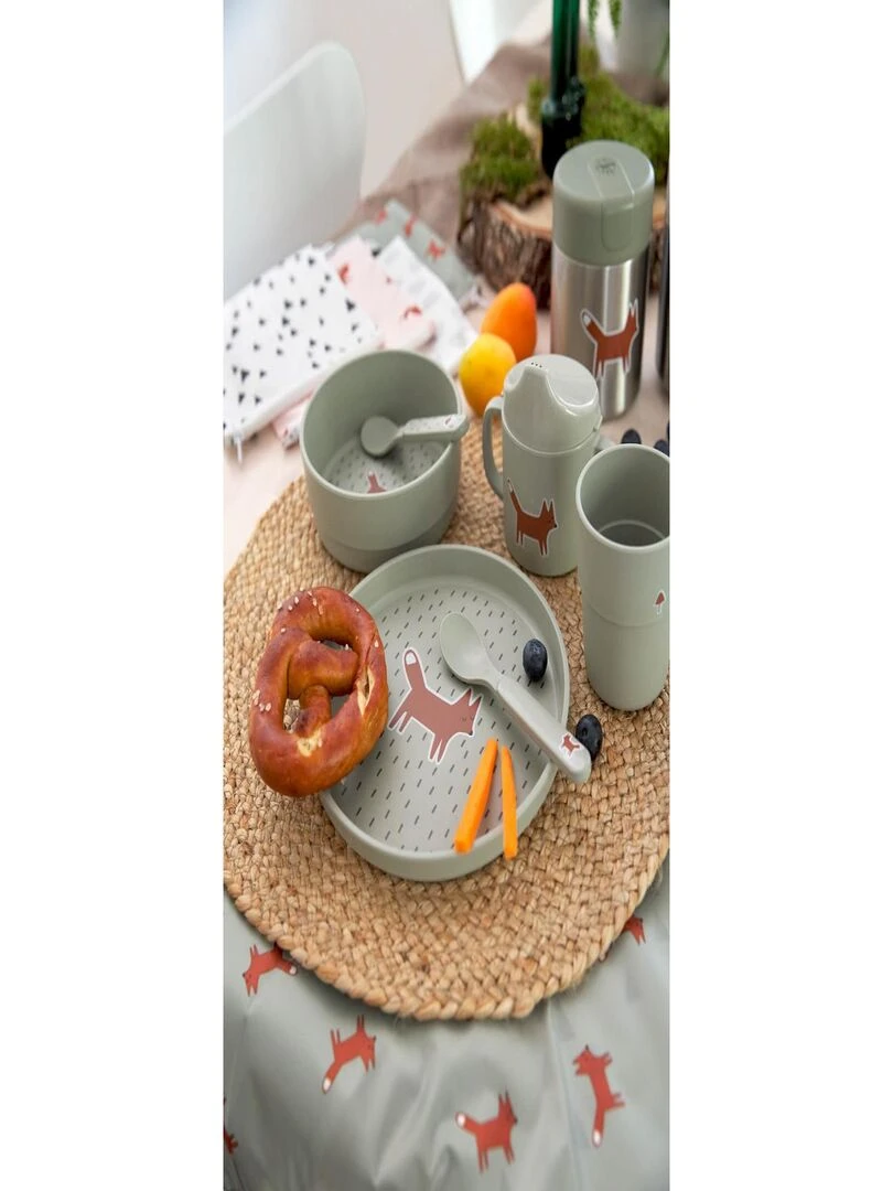 Coffret repas Little Forest Renard (assiette bol tasse cuillères) Vert