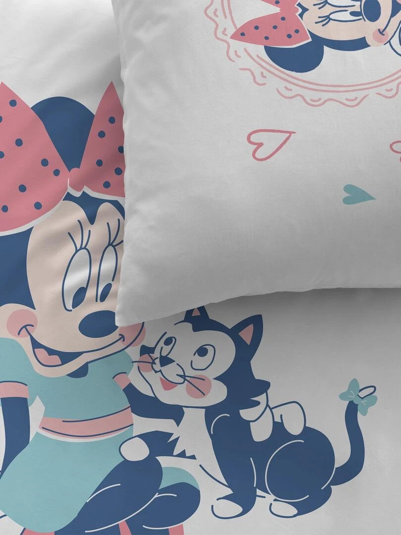 Parure de lit imprimée 100% coton DISNEY HOME MINNIE LITTLE FRIEND Blanc