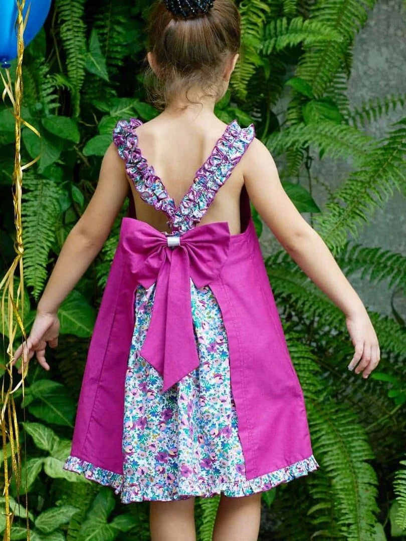 Robe cérémonie Fleurie Violette Fille Noeud Amovible ANAIS La Faute à Voltaire Violet