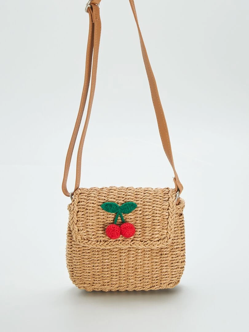 Sac en paille à imprimé cerise   Beige
