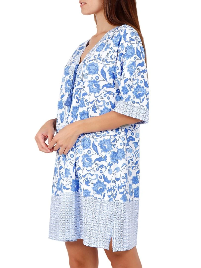 Robe estivale manches courtes Etienne bleu   Bleu