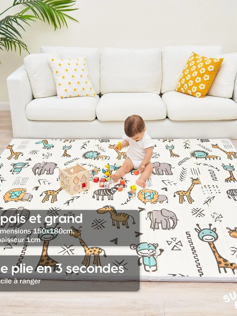Tapis de Jeu en mousse  épais et pliable pour enfants   FOX XL   SUPERBE BEBE   Blanc Jaune Blanc