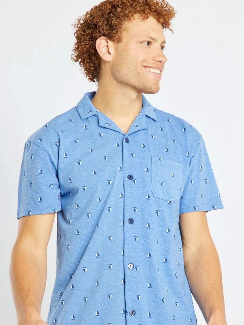 Pyjama court avec ouverture boutonnée   2 pièces   Bleu