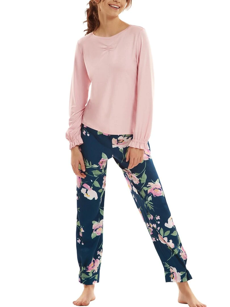Pyjama resserré tenue d'intérieur pantalon top manches longues Kasia Bleu