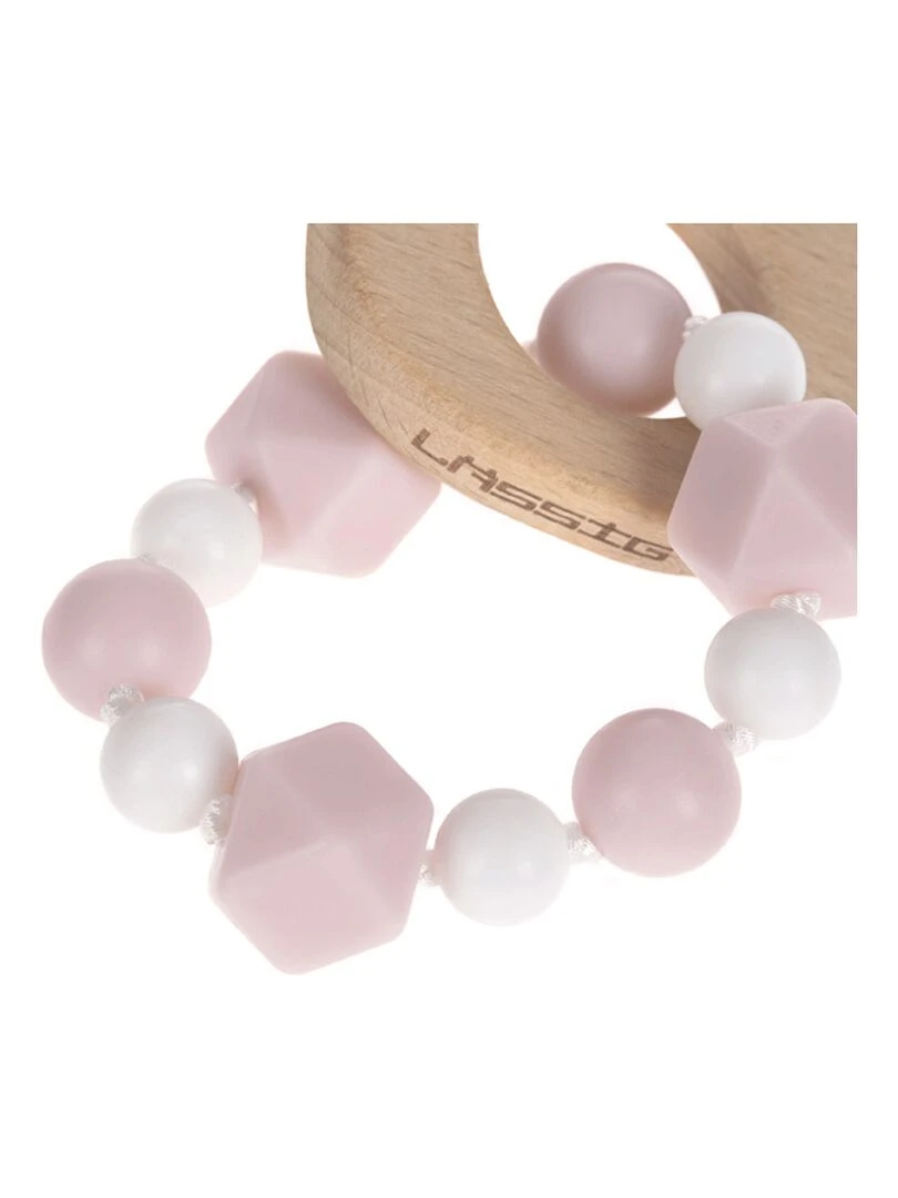 Bracelet de dentition en bois et silicone Souris Rose