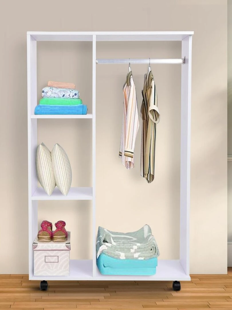 Armoire de rangement penderie à roulettes   Blanc
