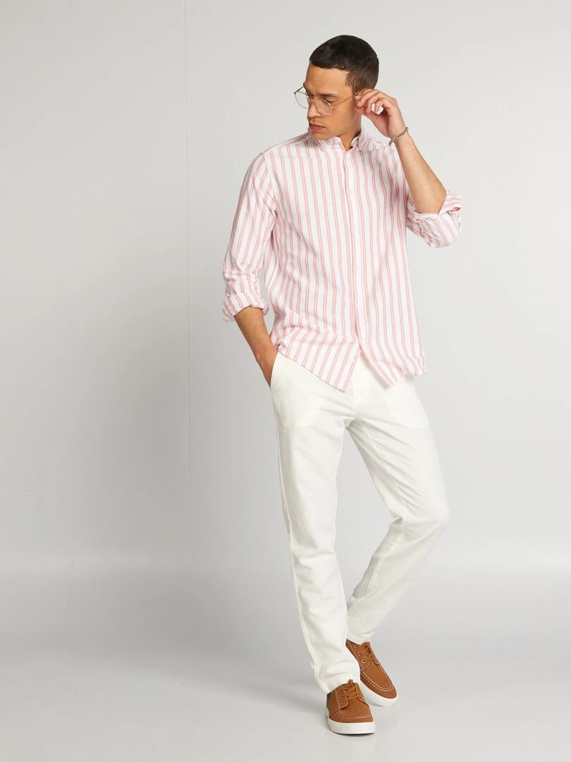 Pantalon chino coupe slim en lin mélangé blanc