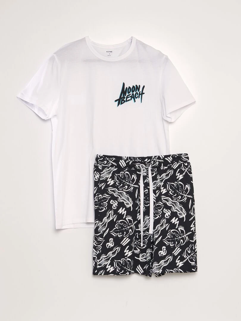 Ensemble pyjama t shirt + short 2 pièces Blanc