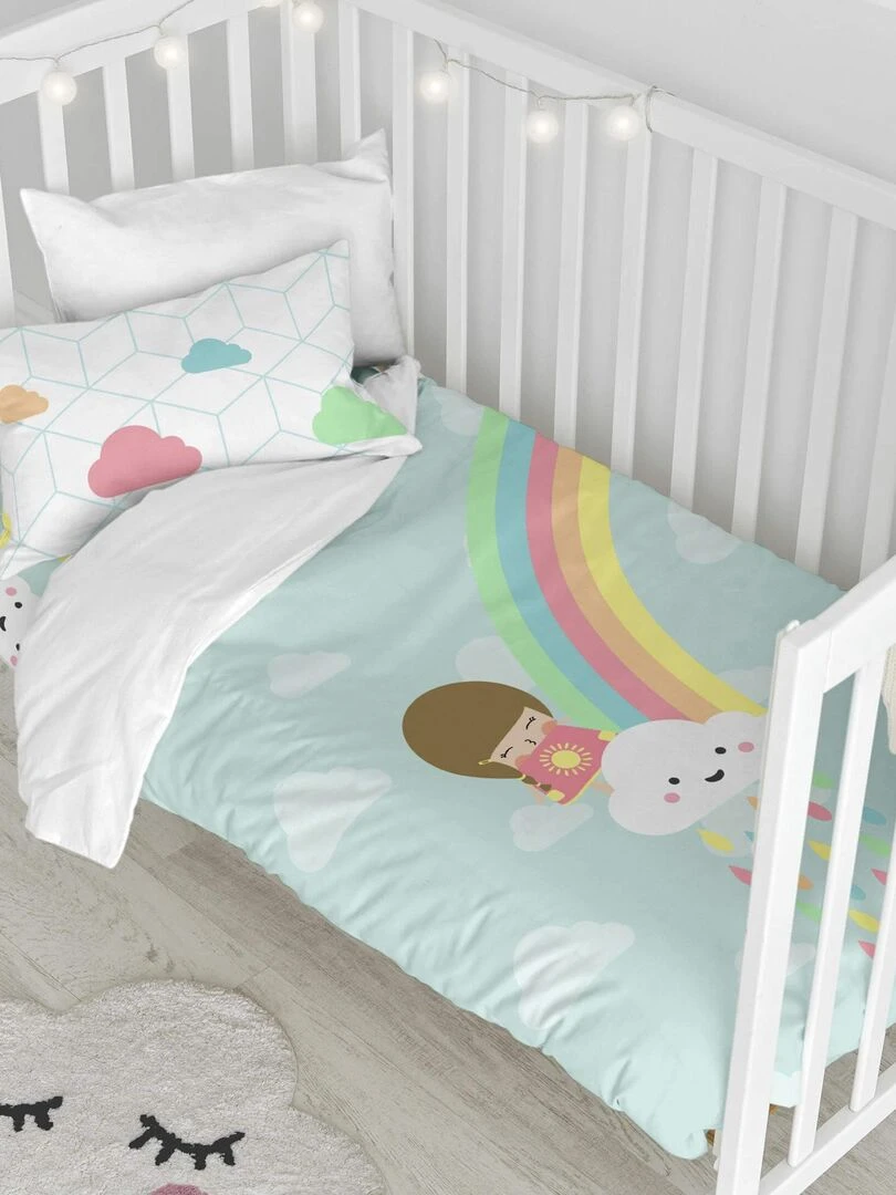 Parure housse de couette 2 pièces Rainbow Lit Bébé "Happyfriday" Multicolore