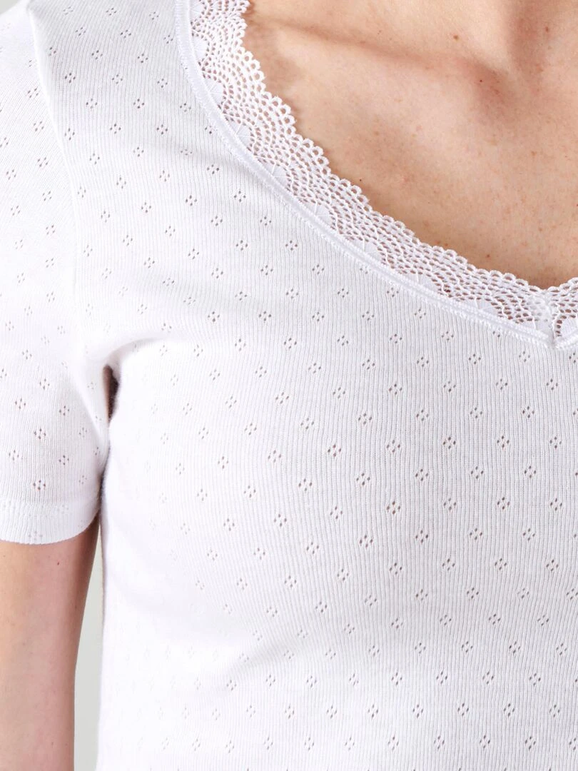 Lot de 2 t shirts Essential maille jacquard et dentelle pur coton peigné   Damart   Blanc