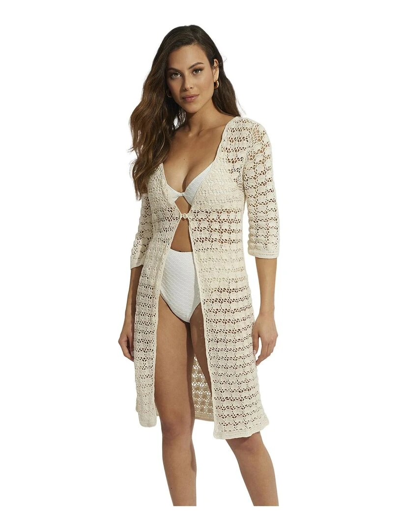 Kimono de plage manches trois quarts Complementos Blanc