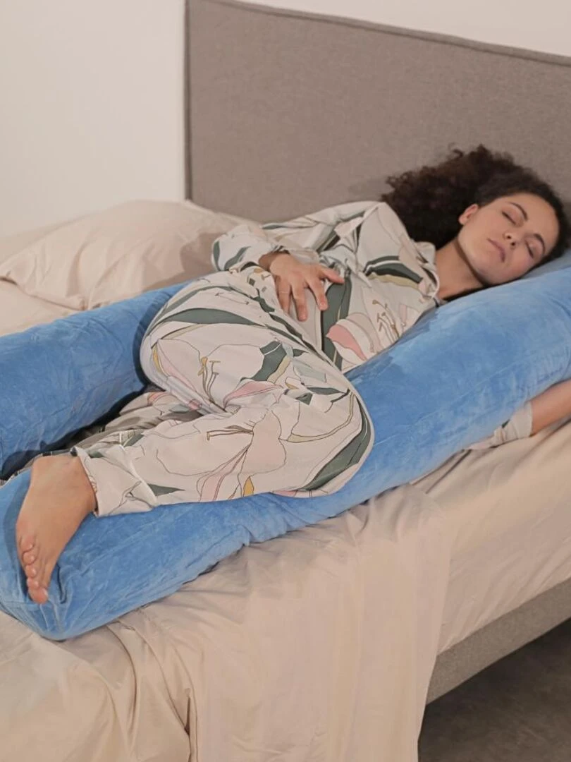 Coussin de Grossesse et d'Allaitement Velours 150x80 cm Déhoussable Bananair Bleu