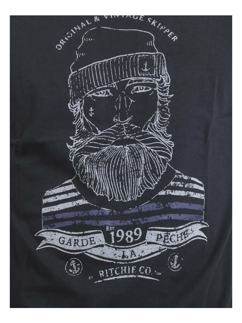 T shirt col rond pur coton JABRUN   Bleu marine