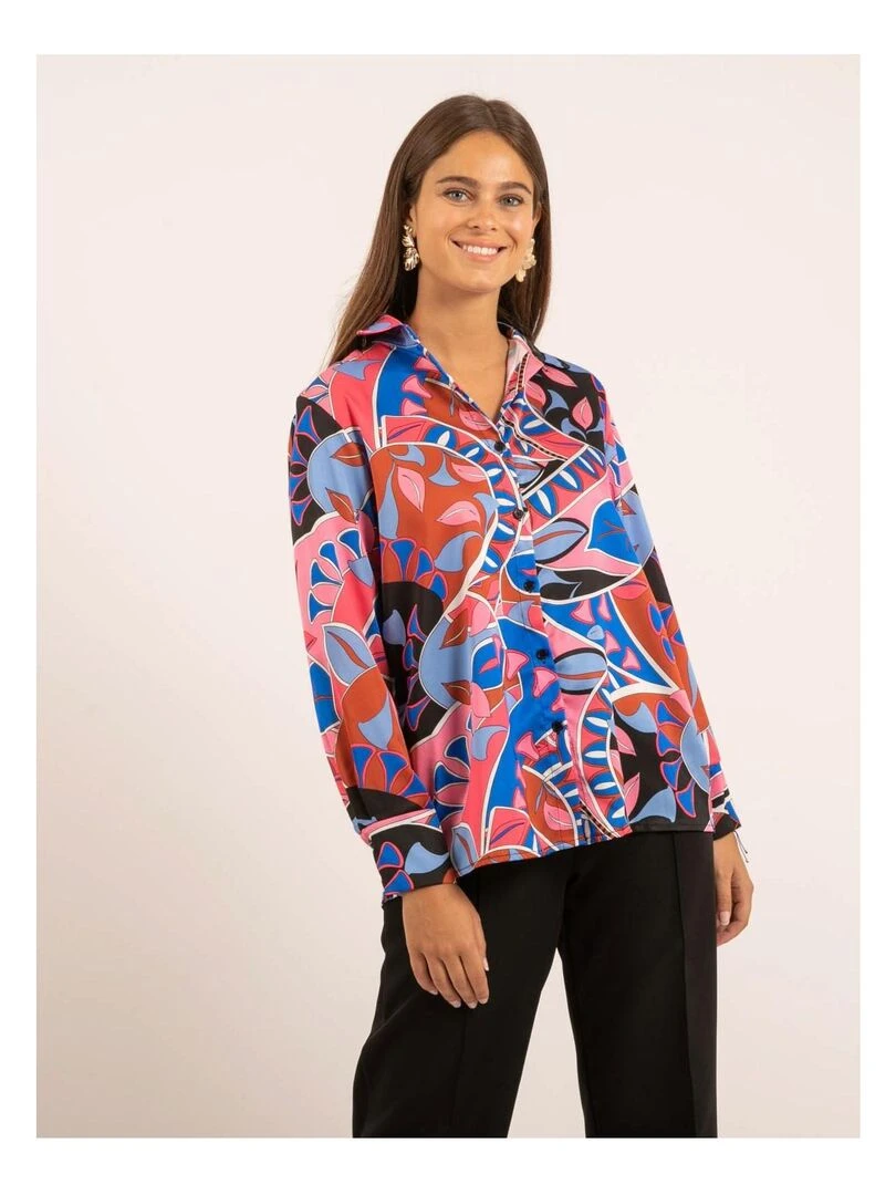Chemise satin motifs OLIDA Bleu