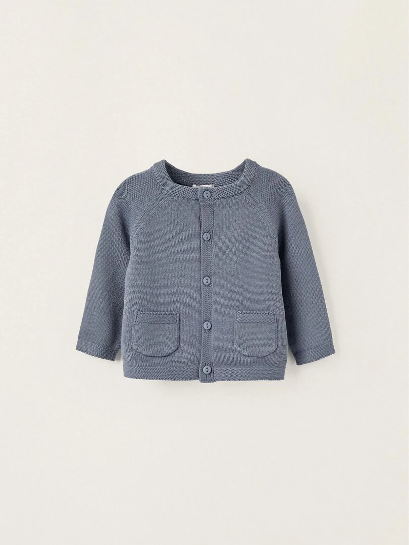 Gilet en Maille de Coton pour Nouveau Né ATLANTIC COMPANY Bleu
