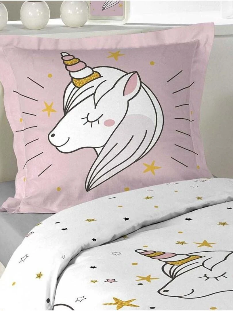 Housse de couette 140x200 + taie Lilirose coton 42 fils Rose