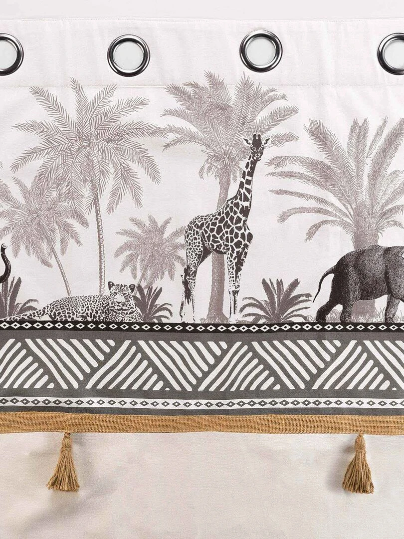 Rideau à œillets 140x240 uni top pompons Kenya lodge naturel coton   Beige