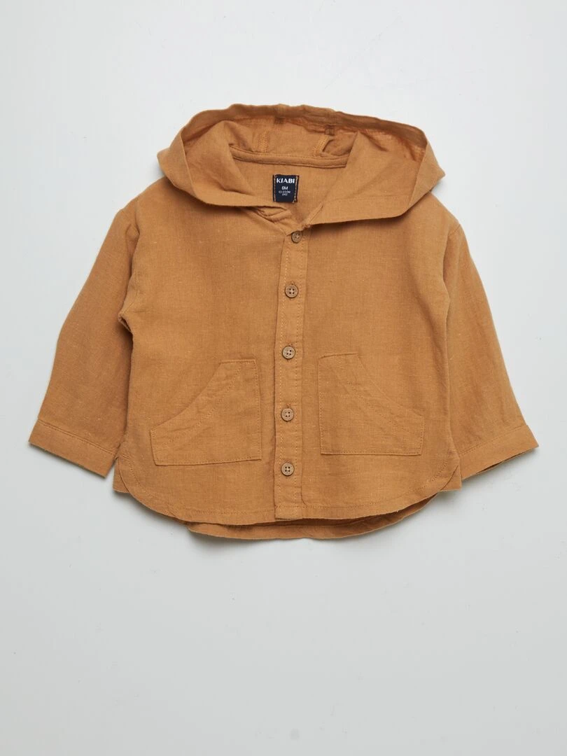 Chemise à capuche en lin mélangé beige