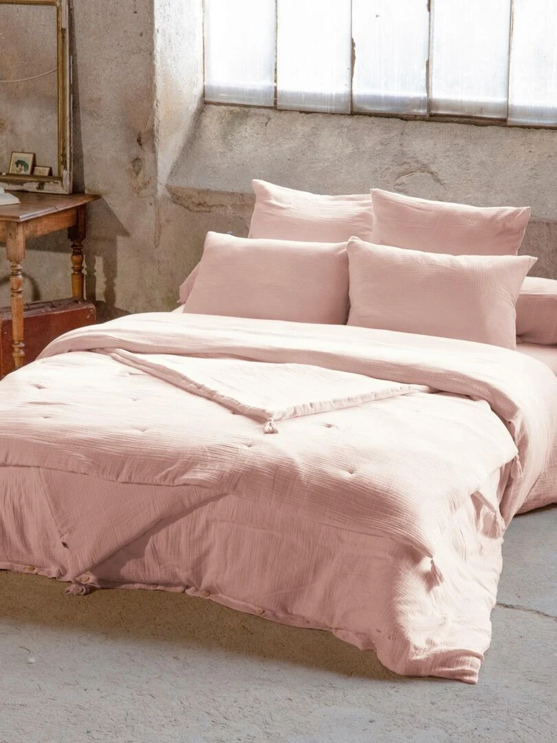 Housse de couette 100% Gaze de Coton 74 fils Rose