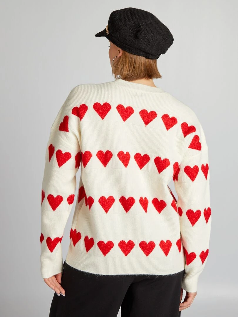 Pull en maille 'cœur'   Blanc/rouge