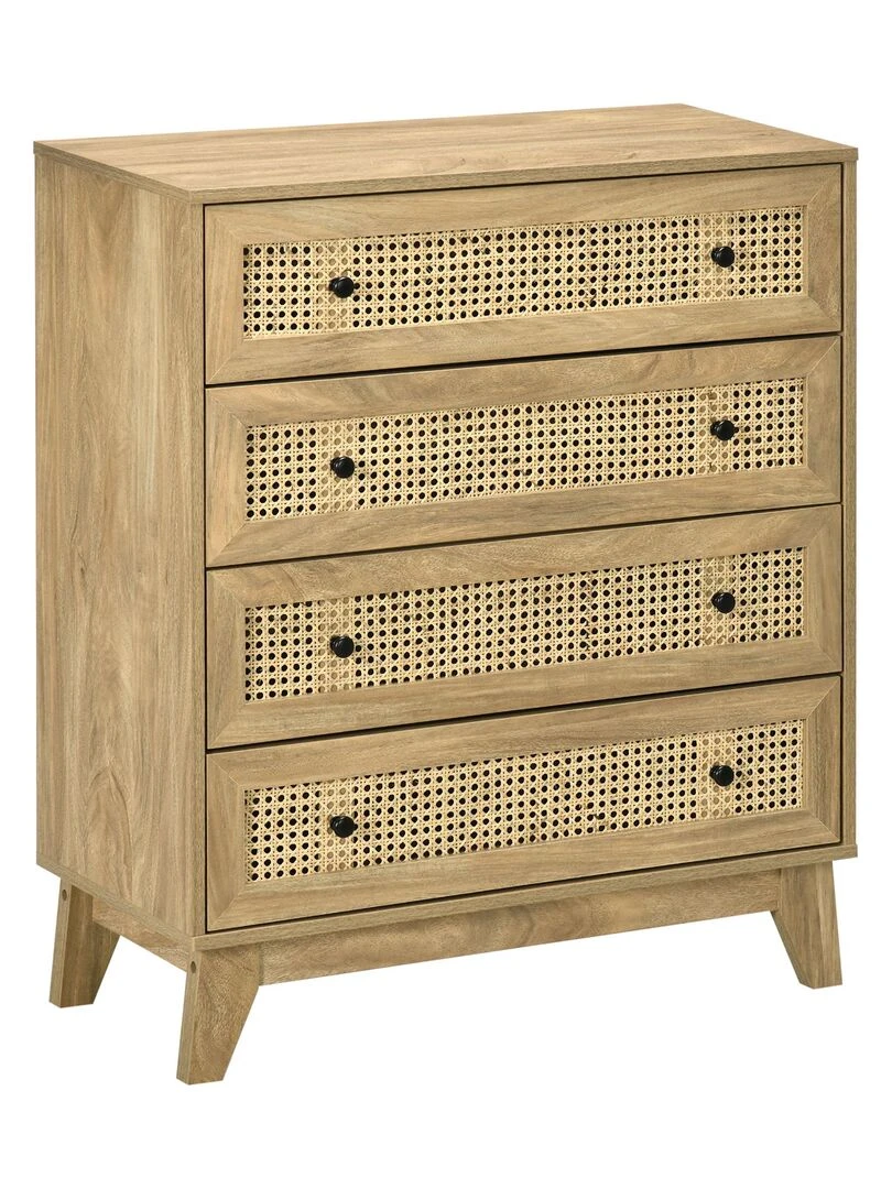 Commode 4 tiroirs style bohème rotin aspect bois manguier Beige