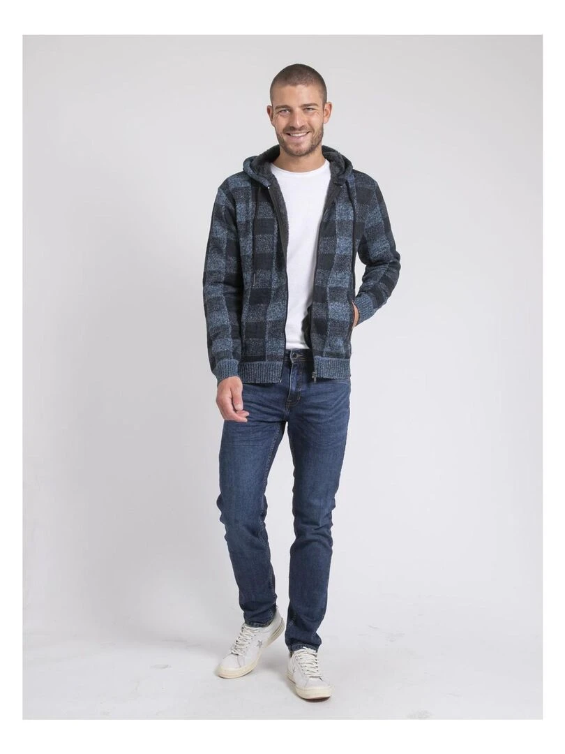 Gilet capuche carreaux doublé sherpa LAMACAO   Bleu