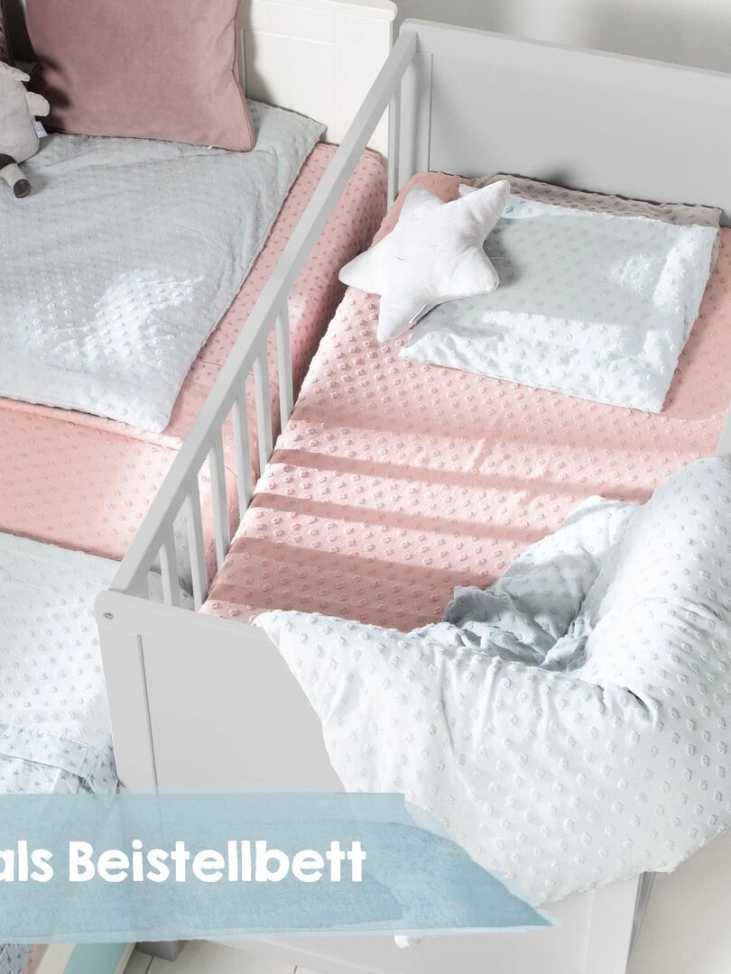 ROBA Lit Bébé et Cododo 60 x 120 cm + Matelas et Sommier   Hauteur Réglable   Gris   Gris