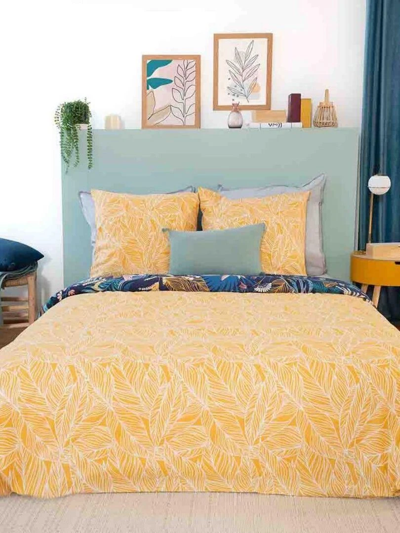 Housse de couette 220x240 cm + 2 taies d'oreiller 63x63 cm 100% Coton 57 fils Aglae   Bleu foncé