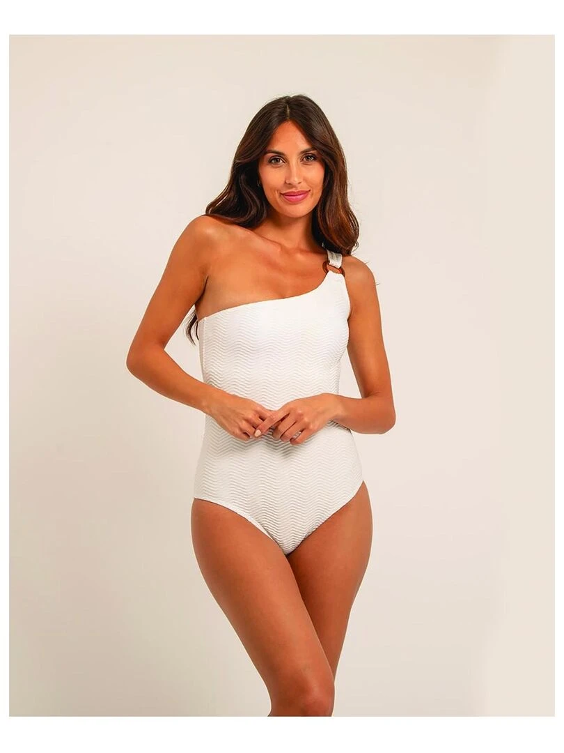 Maillot 1 pièce col asymétrique GEMMA   Blanc