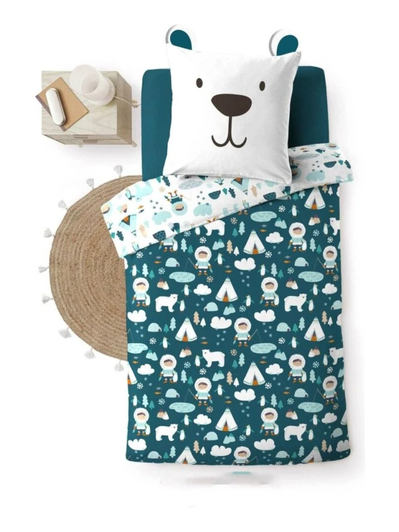 Housse de couette 140x200 + taie Igloo coton 42 fils Bleu