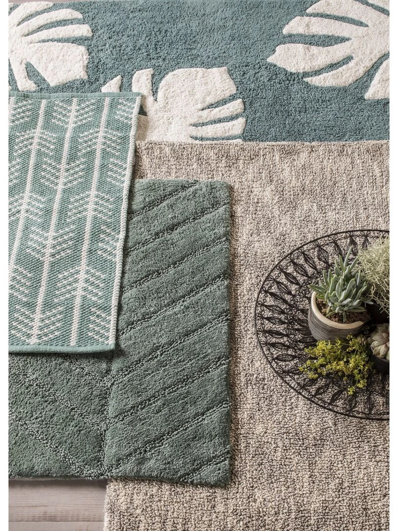 Guy Levasseur   Tapis de bain en coton fantaisie vert sauge   Vert