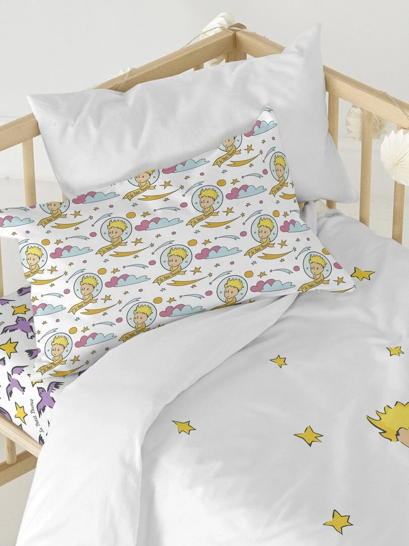 Parure housse de couette 2 pièces Ses amis Berceau "Happyfriday" Blanc Jaune