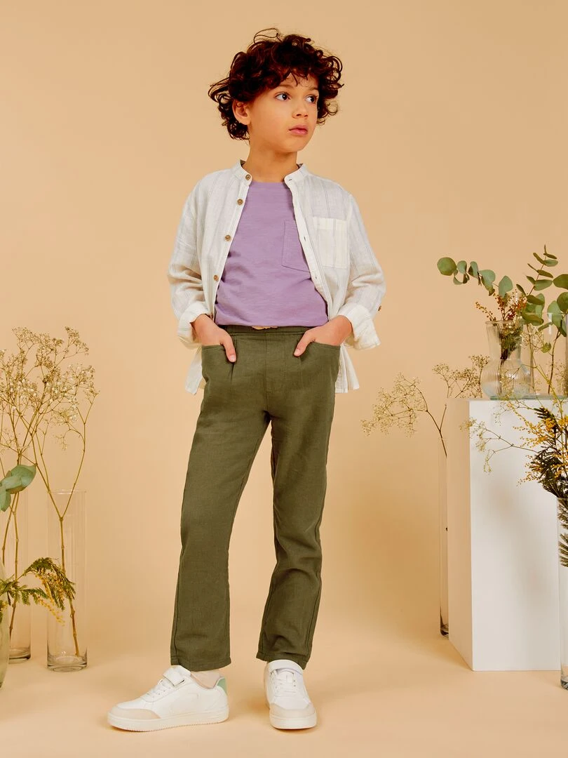 Pantalon chino en lin Vert