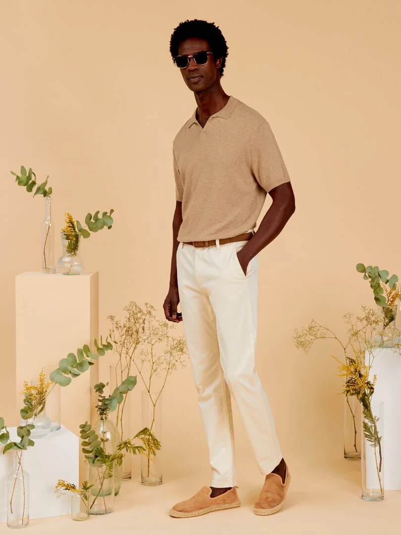 Polo en tricot à manches courtes beige