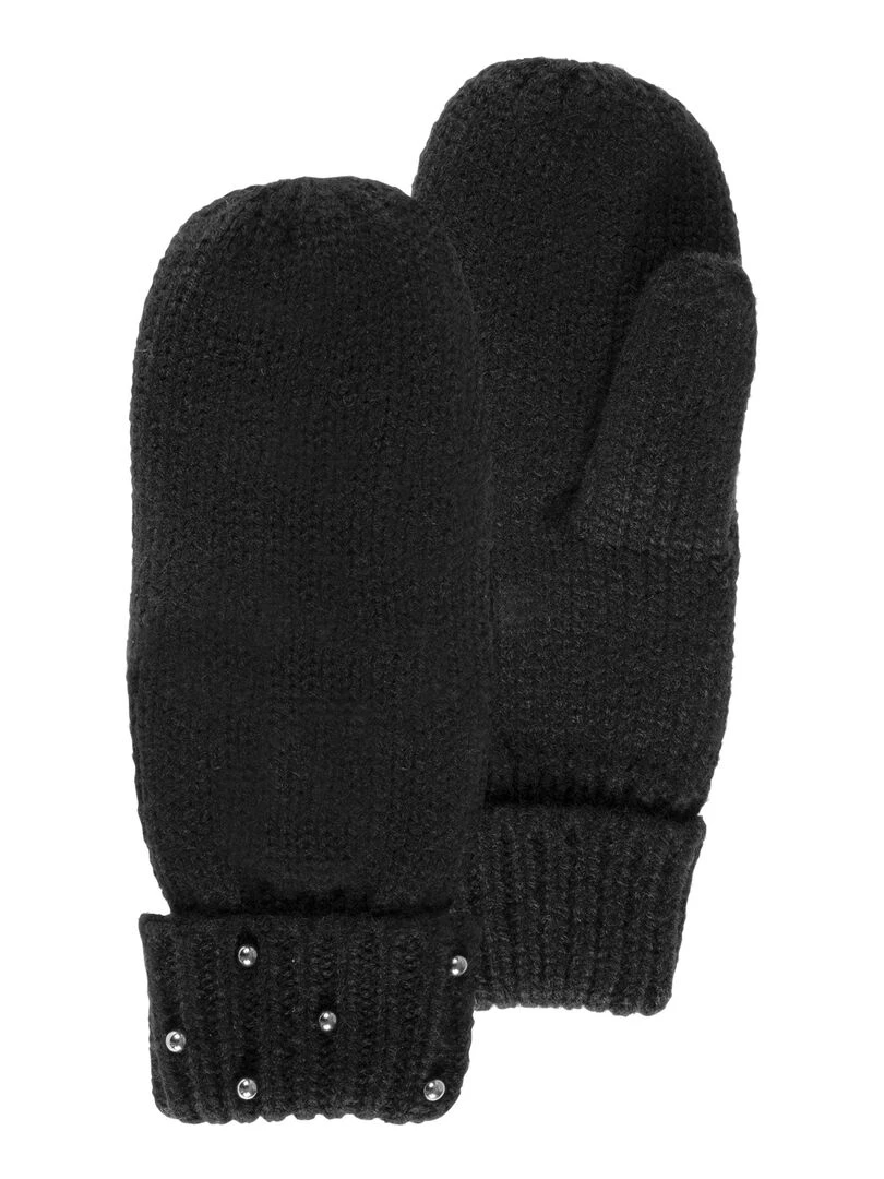 Moufles Femme Maille avec perles métalliques Noir Noir