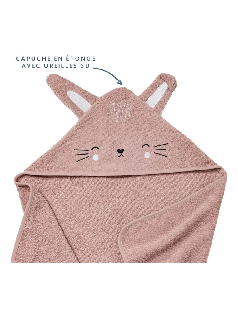 Cape de bain 70x70 cm ludique Lapin rose Rose