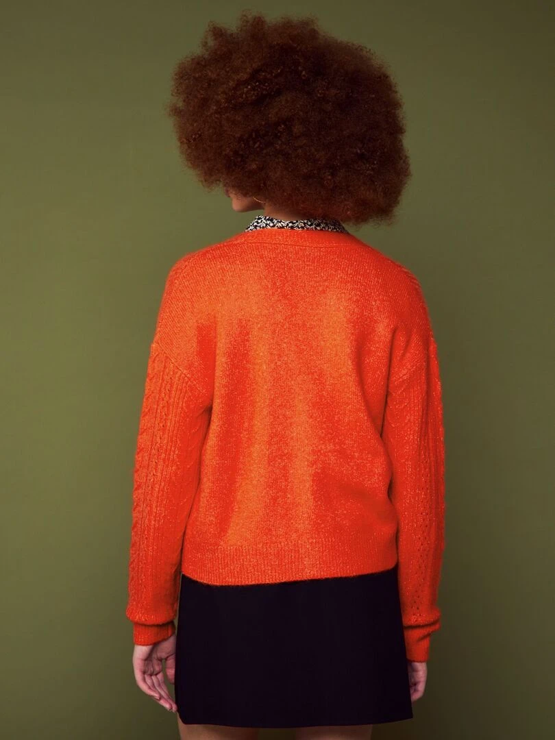 Gilet boutonné en maille ajourée   Orange