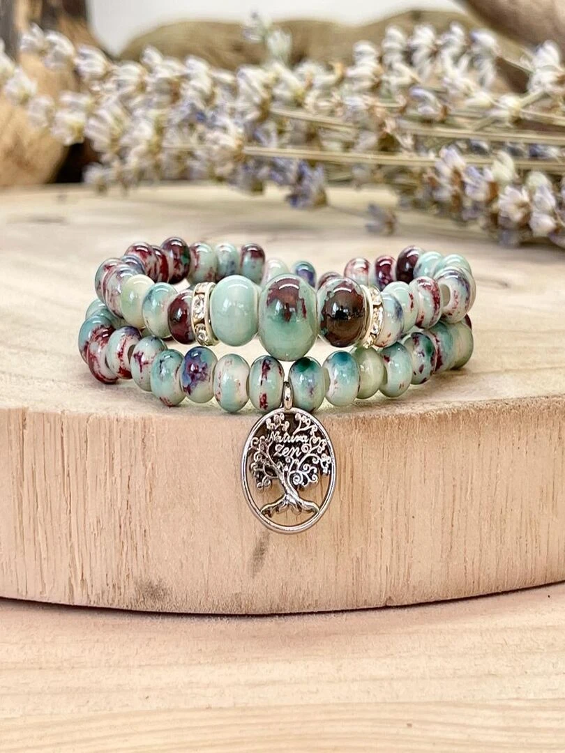 Bracelet perles de fleurs Vert
