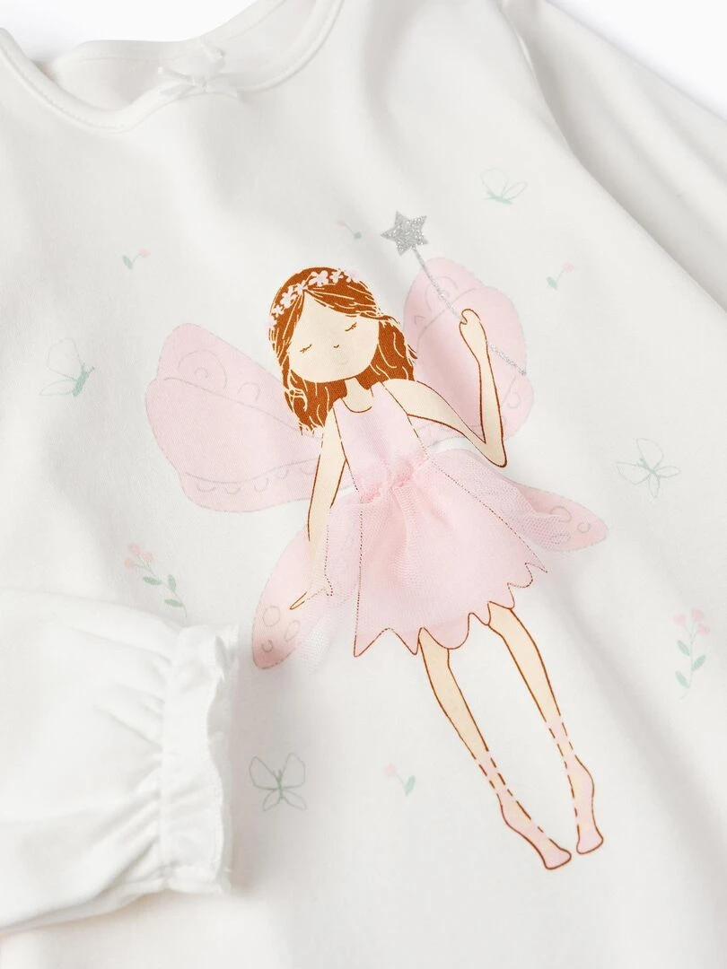 Pyjama en interlock de coton avec cape pour fille 'Fée' manches longues   Blanc