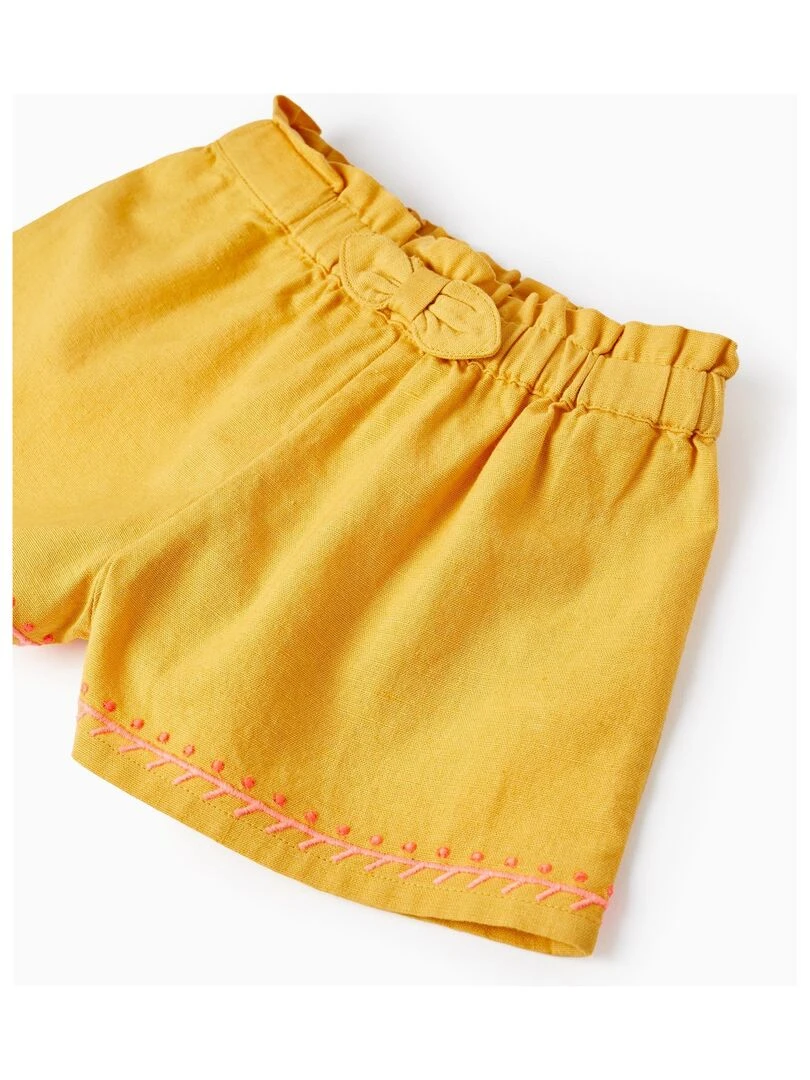 Shorts avec nœud et détails brodés pour bébé fille   Jaune
